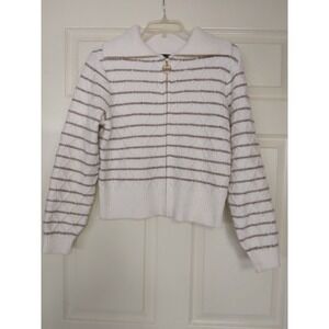 Marc New York Cardigan zippered front ivory brown stripe Sz S